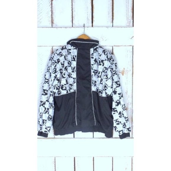 Vintage 90s black and white graphic floral print windbreaker jacket - Picture 4 of 7